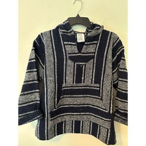 Baja Hoodie Navy Blue and Beige with Black and White